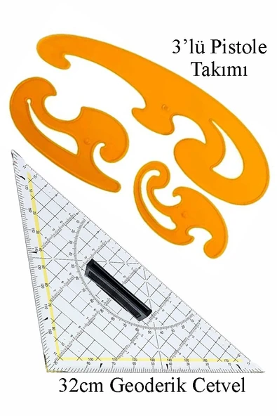 Geoderik Üçgen Cetvel 32cm ve Pistole Cetvel Takımı 1 Adet Geoder Modelist Terzi Gönyesi Geometrik Açılı Gönye Yıldızlar ürün görseli 1