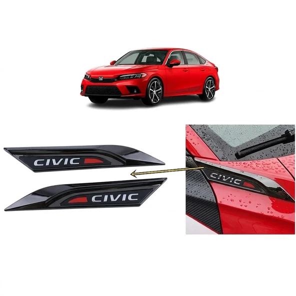 Honda Civic FE1 2022 ve Sonrası Uyumlu Çamurluk Üstü Ventil Dekoru Seti Parlak Siyah ürün görseli 1