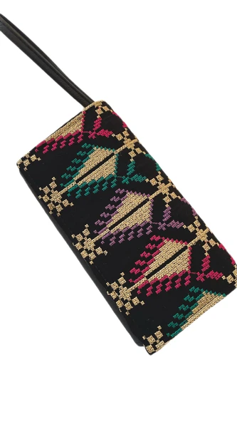 Siyah Renkli Gold Ve Renkli Nakışlı Çıtçıtlı Kapamlı Kadın El Cüzdan 19*11 cm A100025 ürün görseli 1