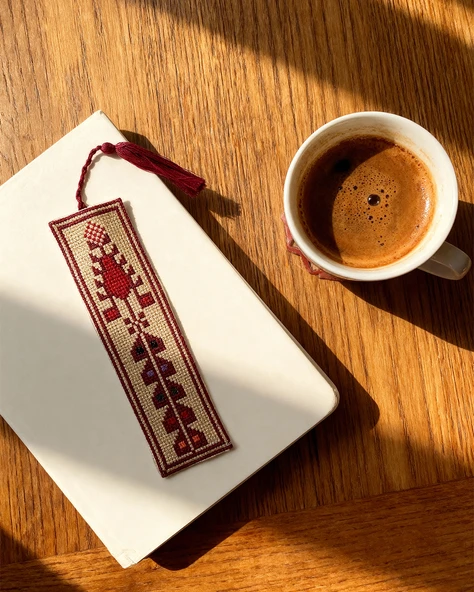 Filistin Nakışlı Kumaş Kitap Ayracı (Tatreez) 16x5 cm ürün görseli 1