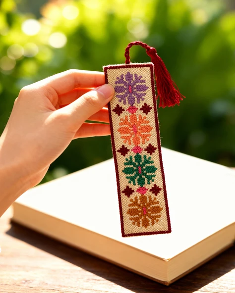 Filistin Nakışlı Kumaş Kitap Ayracı (Tatreez) 16x5 cm ürün görseli 1
