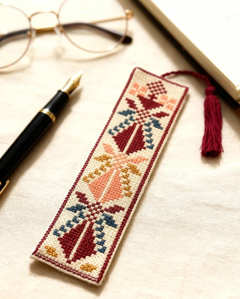 Filistin Nakışlı Kumaş Kitap Ayracı (Tatreez) 16x5 cm ürün görseli 1