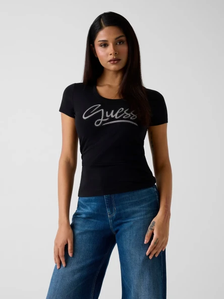 Guess W6RI24J1314 Ss Cn Guess Script Kadın Tişört ürün görseli 1