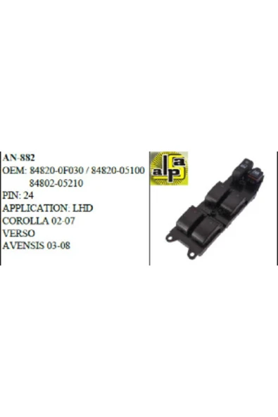 MCAR Unıversal Cam Anahtarı>toyota Avensis-Coro-Verso Sol Dörtlü 02-07>84820-0f030/84820-05100/84802- ürün görseli 1
