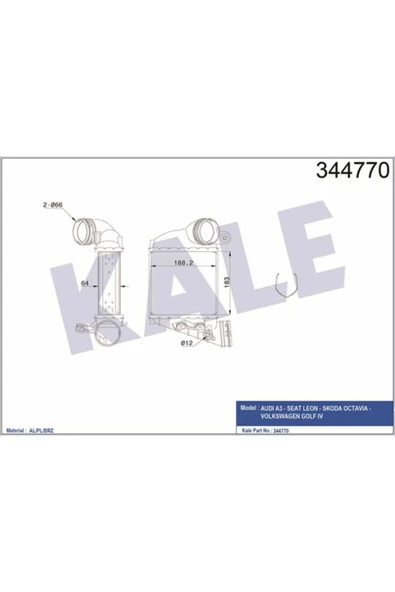 KALE 344770 Turbo Radyatörü Golf IV 01- 1.9 TDI 1.9 TDI A3 96- 1.9 TDI Leon 03- Octavia 96- ürün görseli 1