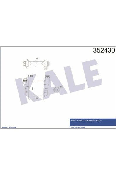 KALE 352430 INTERCOOLER A4 EXEO EXEO ST 2.0 TDI 2.0 TFSI 00- ürün görseli 1