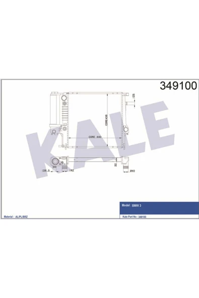 KALE OTO Radyatör 349100 Su Radyatörü Bmw 3 87-01 438X438X34 ürün görseli 1