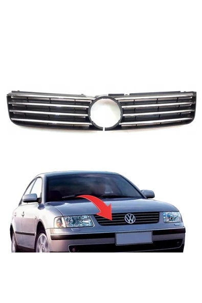 gkl Vw Passat B5 Ön Panjur Saten Siyah Krom Çizgili 1997-2001 3B0853653F ürün görseli 1