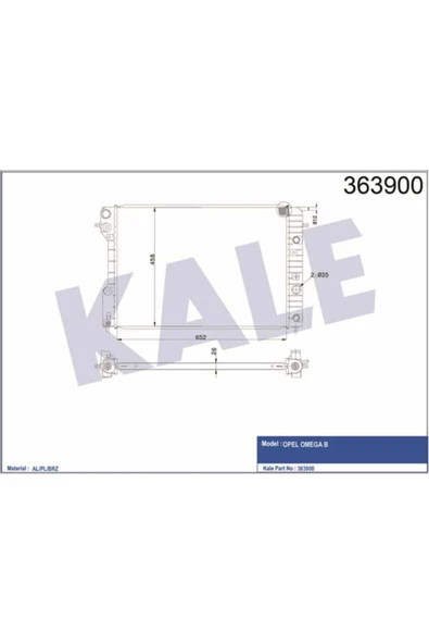 KALE 363900 Su Radyatörü Omega B 94- 2.0I 2.0 16V 2.2 16V 2.5 V6 24V 3.0 V6 24V 652X459X26 ürün görseli 1