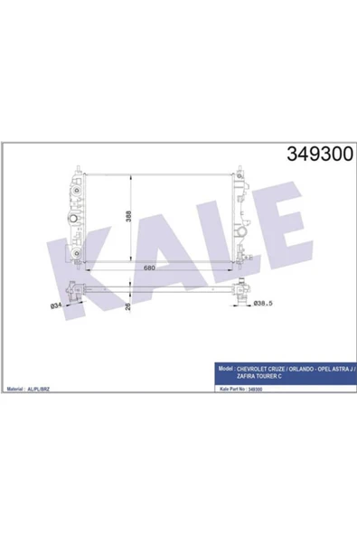 KALE 349300 Su Radyatörü Astra J 09- 1.4 16V Turbo At Zafira C 11- / Cruze 09- J300 J305 680X397X28 ürün görseli 1