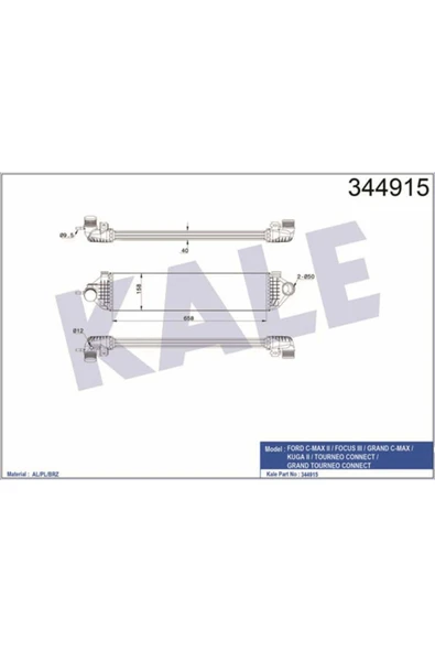 KALE Turbo Radyatörü Intercooler Cmax Iı 10 Focus Iıı 13 Kuga Iı 13 Transit Connect 13 1.6 Al/pl/brz ürün görseli 1