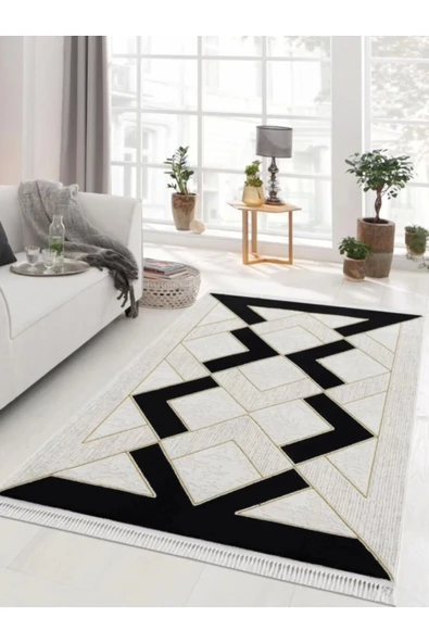 Elizza Collection Modern Salon ve Oturma Odası Halısı - Krem Siyah Outlet Ürün 4693 ürün görseli 1