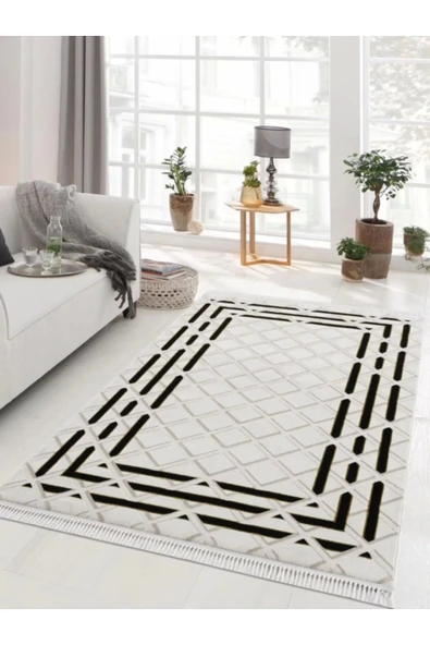 Elizza Collection Modern Salon ve Oturma Odası Halısı - Krem Siyah Outlet Ürün 4690 ürün görseli 1