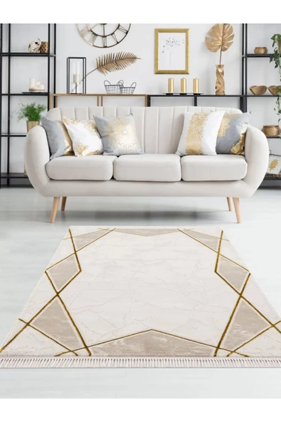 Efsun Modern Salon ve Oturma Odası Halısı - Krem Gold Outlet Ürün 4544 ürün görseli 1