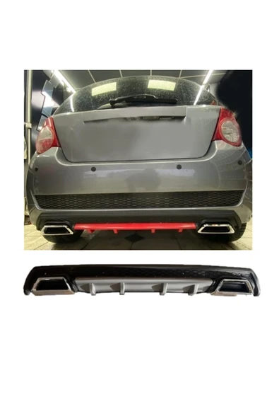 OTO H.İ.T. CHEVROLET AVEO UYUMLU BODY KİT DİFÜZÖR 2 ÇIKIŞ KARE GRİ MODEL 3 ürün görseli 1