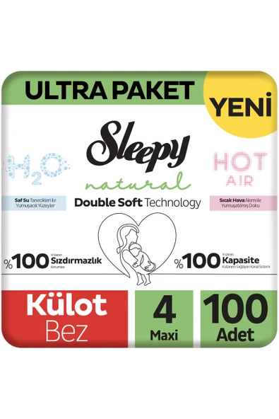 Sleepy Natural Double Soft Ultra Paket Külot Bez 4 Numara Maxi 100 Adet ürün görseli 1