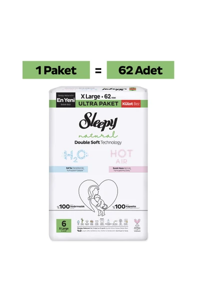 Sleepy Natural Double Soft Ultra Paket Külot Bez 6 Numara Xlarge 62 Adet ürün görseli 1