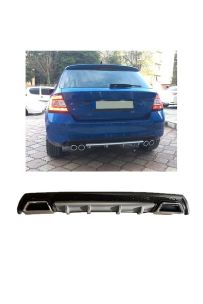 OTO H.İ.T. SKODA FABİA UYUMLU BODY KİT DİFÜZÖR 2 ÇIKIŞ KARE GRİ MODEL 3 ürün görseli 1