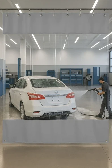 sizenelazım 0.80mm Şeffaf Oto Servis ve Yıkama Ara Bölme Perdesi 12 Renk Yükseklik 250 cm x Genişlik 750 cm ürün görseli 1