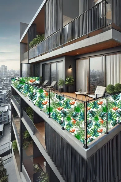 sizenelazım 90cm x 8.5m  Monstera  Balkon Bahçe Çit Brandası  Su İtici, UV Koruyucu, Dekoratif Örtü ürün görseli 1