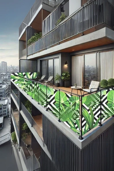 size ne lazım 100cm x 3.5m  Tropikal Yaprak Balkon Bahçe Çit Brandası  Su İtici, UV Koruyucu, Dekoratif Örtü ürün görseli 1