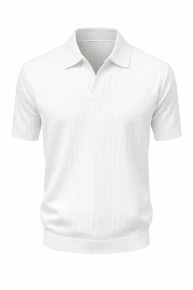Erkek Polo Yaka Slim Fit Triko Tişört Dikey Çizgili Modern Yazlık Triko ürün görseli 1