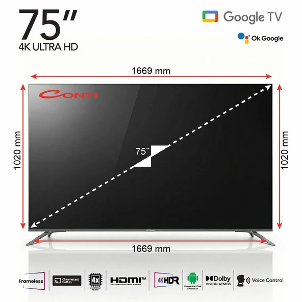 Conti CT75GT300U 75 4K UHD Frameless Google Tv - Resim 3