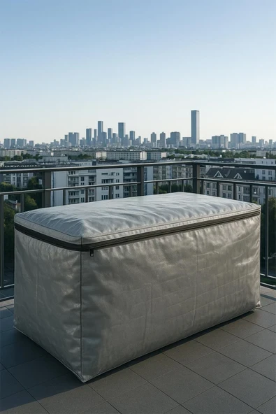 sizenelazım Fermuarlı Gri Su Geçirmez Bahçe Mobilyası Ve Balkon Eşya Koruma Brandası 300cm x 150cm ürün görseli 1