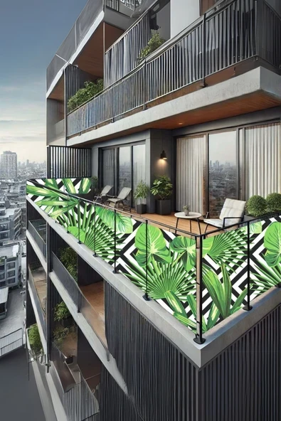 sizenelazım 80cm x 5m  Tropikal Yaprak Balkon Bahçe Çit Brandası  Su İtici, UV Koruyucu, Dekoratif Örtü ürün görseli 1