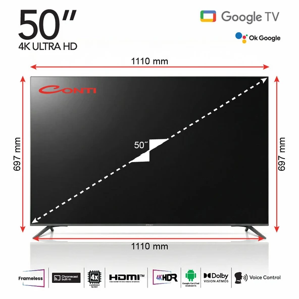 Conti CT50GT300U 50 4K UHD Frameless Google Tv - Resim 3