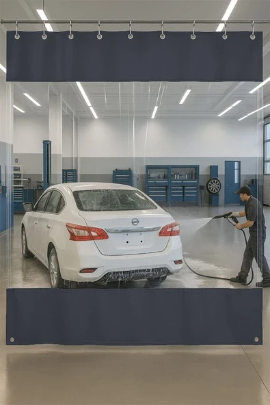 sizenelazım 0.80mm Şeffaf Oto Servis ve Yıkama Ara Bölme Perdesi 12 Renk Yükseklik 200 cm x Genişlik 600 cm ürün görseli 1