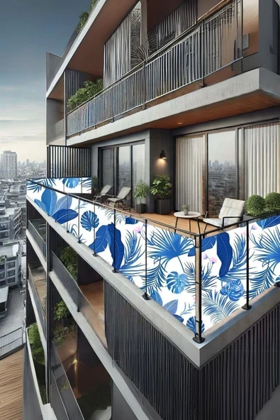 sizenelazım 90cm x 3.5m  Mavi Yaprak Balkon Bahçe Çit Brandası  Su İtici, UV Koruyucu, Dekoratif Örtü ürün görseli 1