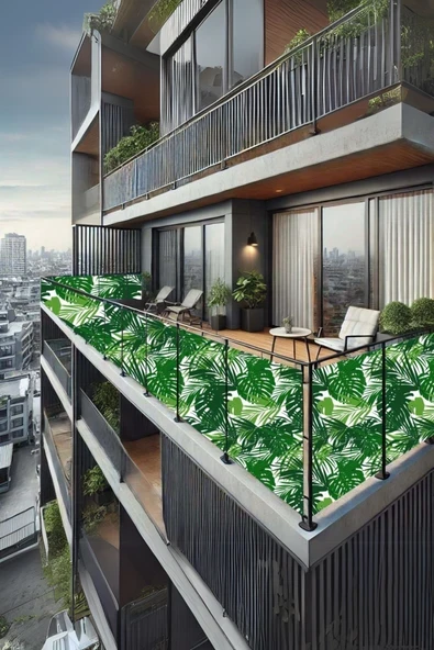 sizenelazım 80cm x 3m  Yeşil Palmiye  Balkon Bahçe Çit Brandası  Su İtici, UV Koruyucu, Dekoratif Örtü ürün görseli 1