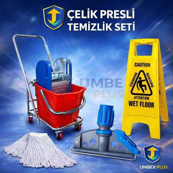 Umbex Plus-Tek Kovalı Metal Presli Temızlık Arabası,Kaygan Zemın, Mop,Aparat ürün görseli 1