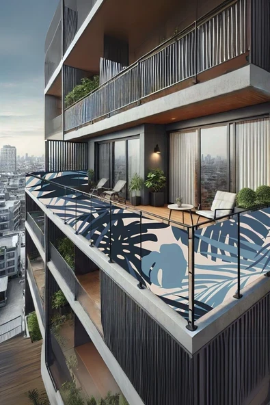 sizenelazım 80cm x 7m  Mavi Palmiye Balkon Bahçe Çit Brandası  Su İtici, UV Koruyucu, Dekoratif Örtü ürün görseli 1