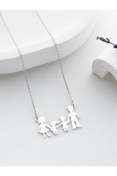 Two Arts Jewelry Kadın 925 Ayar Gümüş Aile Kolyesi | Hediye Kutusunda Gümüş 45 cm ürün görseli 1