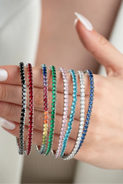 Two Arts Kadın Gümüş Bileklik Turkuaz Zirkon Taşlı Su Yolu Gümüş 18 cm ürün görseli 1