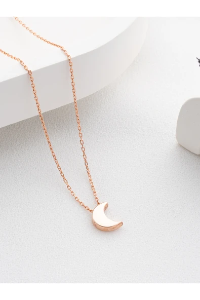 Two Arts Jewelry Kadın 925 Ayar Gümüş Hilal Kolye | Hediye Kutusunda Pembe 45 cm ürün görseli 1
