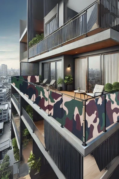 sizenelazım 60cm x 4.5m  Askeri Kamuflaj  Balkon Bahçe Çit Brandası  Su İtici, UV Koruyucu, Dekoratif Örtü ürün görseli 1
