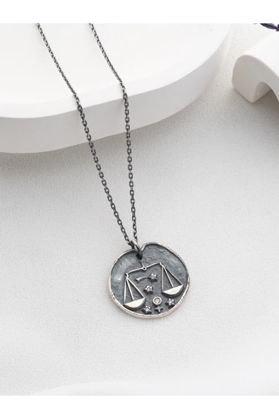 Two Arts Jewelry Kadın 925 Ayar Gümüş Terazi Burcu Kolye | Kişiye Özel Tasarım | Hediye Kutusunda Gri 45 cm ürün görseli 1