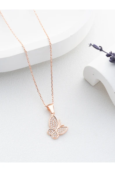 Two Arts Jewelry Kadın 925 Ayar Gümüş Kelebek Kolye | Hediye Kutusunda Altın 45 cm ürün görseli 1