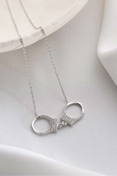 Two Arts Jewelry Kadın 925 Ayar Gümüş Kelepçe Zirkon Taşlı Kolye I Hediye Kutusunda Gümüş 45 cm ürün görseli 1