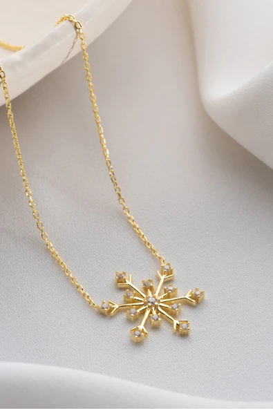 Two Arts Jewelry Kadın 925 Ayar Gümüş Kar Tanesi Zirkon Taşlı Kolye | Hediye Kutusunda Altın 45 cm ürün görseli 1