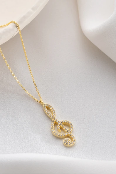 Two Arts Jewelry Kadın 925 Ayar Gümüş Sol Anahtarı Zirkon Taşlı Kolye | Hediye Kutusunda Altın 45 cm ürün görseli 1