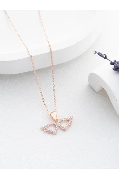 Two Arts Jewelry Kadın 925 Ayar Gümüş Melek Kanadı Kolyesi | Hediye Kutusunda Pembe 45 cm ürün görseli 1