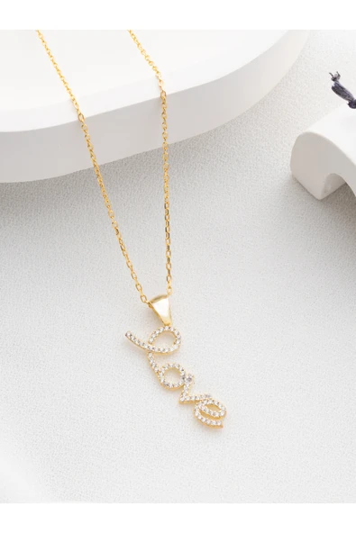 Two Arts Jewelry Kadın 925 Ayar Gümüş Aşk "Love" Kolyesi | Hediye Kutusunda Altın 45 cm ürün görseli 1