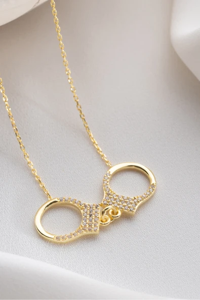 Two Arts Jewelry Kadın 925 Ayar Gümüş Kelepçe Zirkon Taşlı Kolye I Hediye Kutusunda Altın 45 cm ürün görseli 1