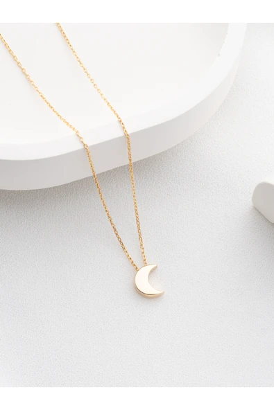 Two Arts Jewelry Kadın 925 Ayar Gümüş Hilal Kolye | Hediye Kutusunda Altın 45 cm ürün görseli 1