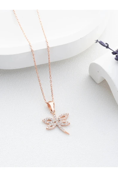 Two Arts Jewelry Kadın 925 Ayar Gümüş Yusufçuk Kolye | Hediye Kutusunda Pembe 45 cm ürün görseli 1