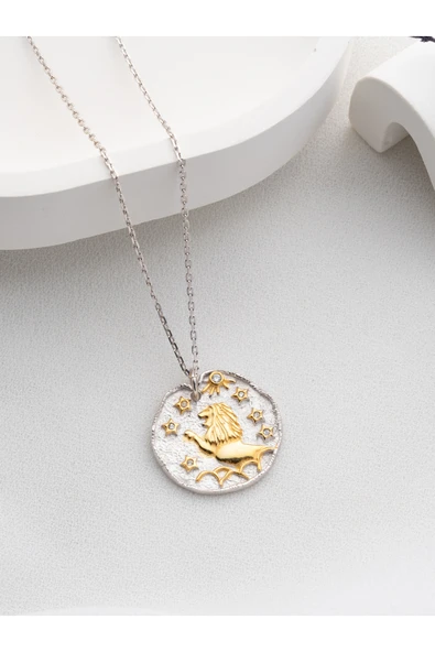 Two Arts Jewelry Kadın 925 Ayar Gümüş Aslan Burcu Kolye | Kişiye Özel Tasarım | Hediye Kutusunda Altın 45 cm ürün görseli 1